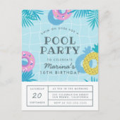 Moderne Palm Blätter & Ananas Pool Party Geburtsta Einladungspostkarte (Vorderseite)