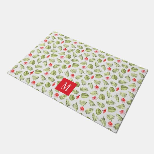 Moderne Palm Blätter Monogram Fußmatte (Schrägansicht)