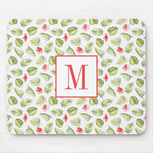 Moderne Palm Blätter Monogram Mousepad (Vorne)