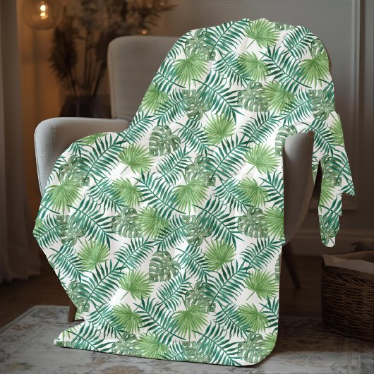 Moderne Palm Blätter Muster Fleecedecke