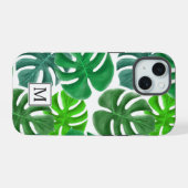 Moderne Palm Blätter Muster Monogram iPhone 15 Hülle (Rückseite (Horizontal))