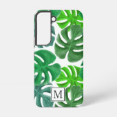 Moderne Palm Blätter Muster Monogram Samsung Galaxy Hülle (Rückseite)