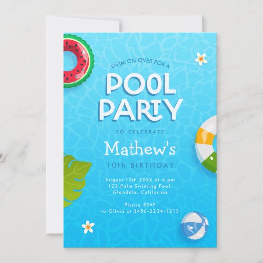 Moderne Palm Blätter Sommerpool Party Einladung (Vorderseite)