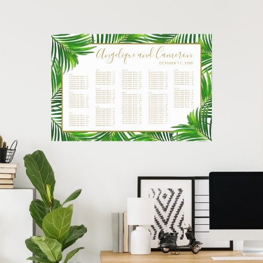 Moderne Palm Blätter Strand Hochzeitsstift Poster (Heimbüro)