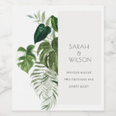 Moderne Palm Green Leafy Tropical Foliage Hochzeit Weinetikett (Einzelnes Label)
