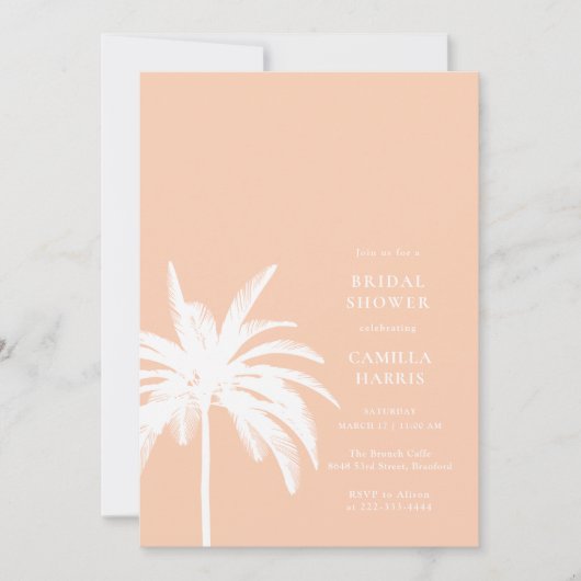 Moderne Palm Peach Bridal Dusche Einladung (Vorderseite)