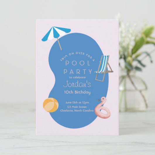 Moderne Palm Springs Inspiriert Birthday Pool Part Einladung (Stehend Vorderseite)