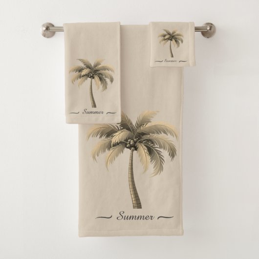 Moderne Palm Tree & Script auf Beige Badhandtuch Set (Insitu)