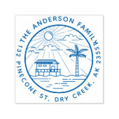 Moderne Palm Tree & Sun Runde Familienname Permastempel (Design)