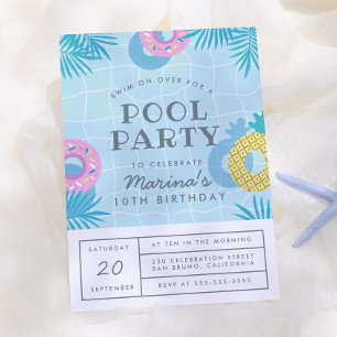 Moderne Palmenblätter und Ananas-Pool-Geburtstagsf Einladung