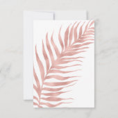 Moderne Palmenleaf-Rose Gold White Wedding RSVP Karte (Rückseite)