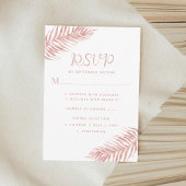 Moderne Palmenleaf-Rose Gold White Wedding RSVP Karte