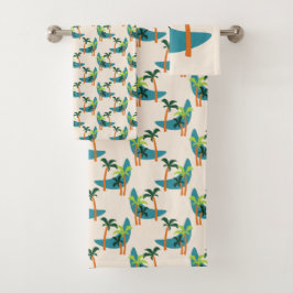 Moderne Palmenoase Mitte des Jahrhunderts Badhandtuch Set