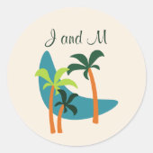 Moderne Palmenoase Mitte des Jahrhunderts Runder Aufkleber (Vorderseite)