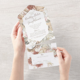 Moderne Pampas Boho Floral Tropical Desert Wedding All In One Einladung