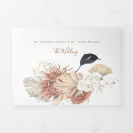 Moderne Pampas Boho Wüstenhochzeit Dreifach Gefaltete Einladung