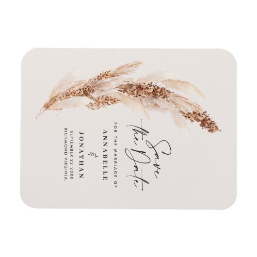 Moderne Pampas Gras Hochzeit speichern das Datum Magnet (Horizontal)