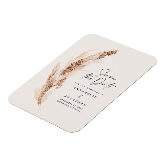 Moderne Pampas Gras Hochzeit speichern das Datum Magnet (Linke Seite)