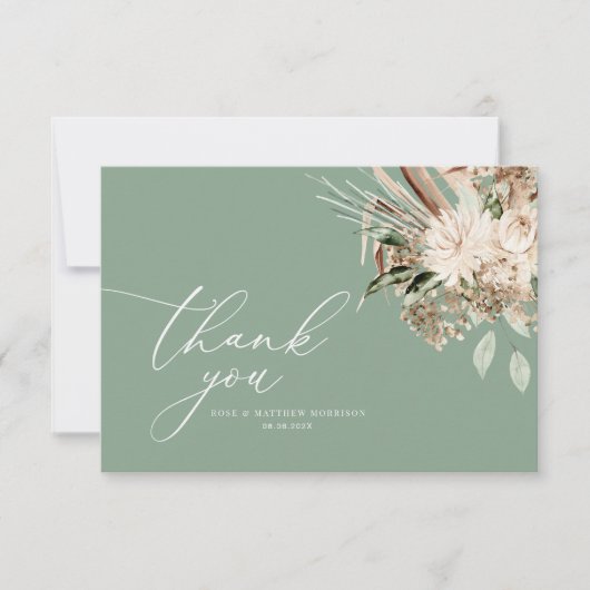 Moderne Pampas Gras Salbei Grüne Hochzeit Dankeskarte (Vorderseite)