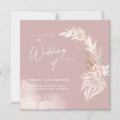 Moderne Pampas Grass Blush Rose Boho Floral Magneteinladung (Vorderseite)