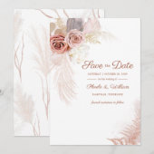 Moderne Pampas Grass Floral Script Save the Date (Vorne/Hinten)