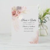 Moderne Pampas Grass Floral Script Save the Date (Stehend Vorderseite)