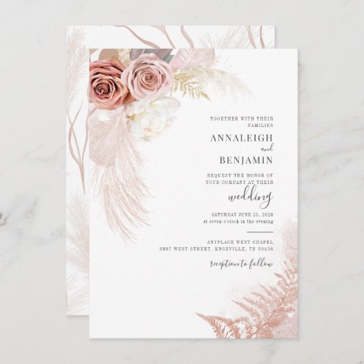 Moderne Pampas Grass Script getrocknete Palmen Hoc Einladung (Vorne/Hinten)