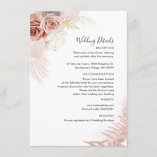 Moderne Pampas Grass Terracotta Hochzeit Begleitkarte (Vorderseite)