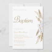 Moderne Pampas Grass White Gold Taufe Einladung (Vorderseite)
