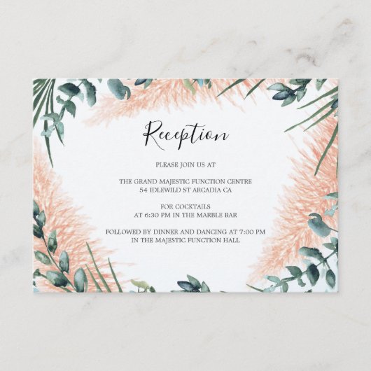 Moderne Pampas Grünpflanzen Hochzeitsempfehlung Begleitkarte (Vorderseite)