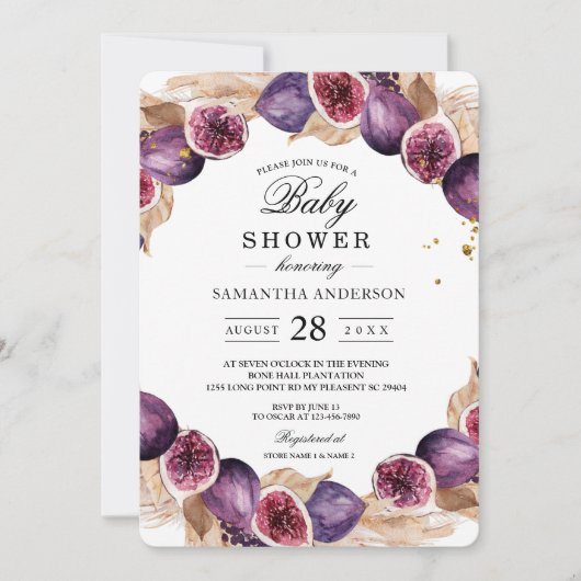 Moderne Pampas & Lila Figes Schönheitsrahmen Einladung (Vorderseite)