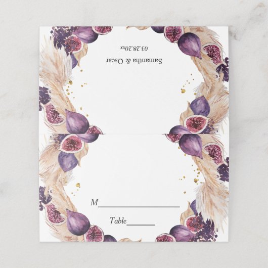 Moderne Pampas & Lila Figes Schönheitsrahmen Platzkarte (Außenseite Aufgefaltet)