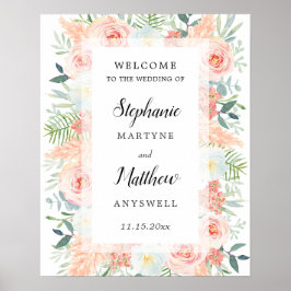 Moderne Pampas-Rose Hochzeit mit Blumenwasser Poster