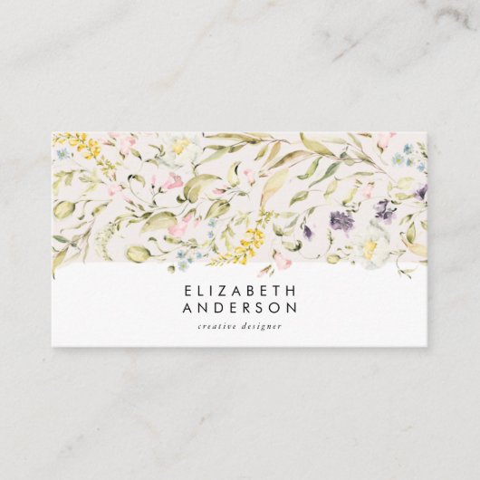 Moderne Pampas Spring Wildblumen florale Corporate Visitenkarte (Vorderseite)