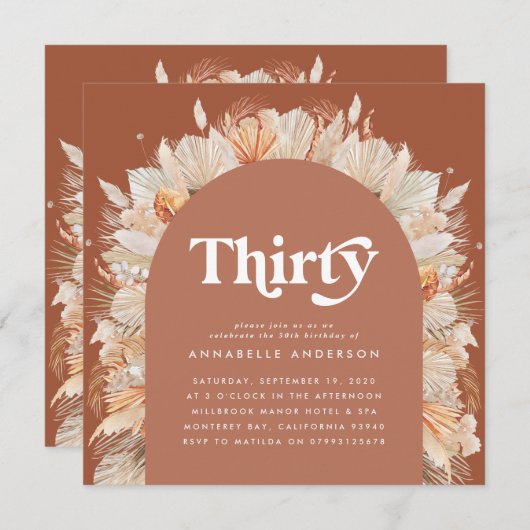 Moderne Pampasgras Terracotta 30. Geburtstag Foto (Vorne/Hinten)