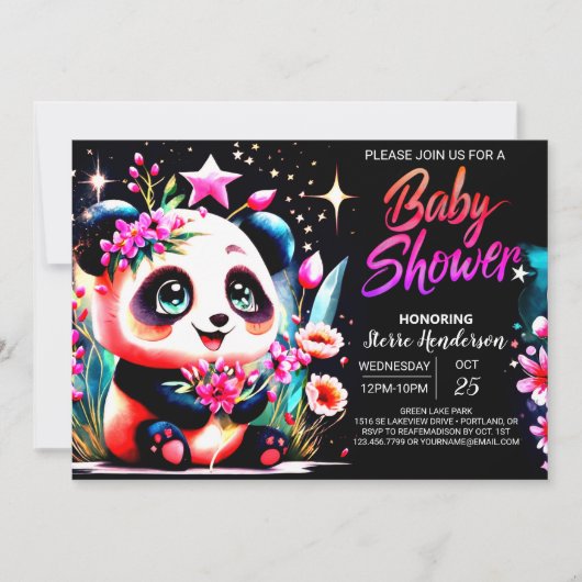 Moderne Panda Bamboo Bliss Girl Baby Dusche Einladung (Vorderseite)