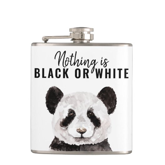 Moderne Panda schwarz und weiß mit Zitat Flachmann (Vorderseite)