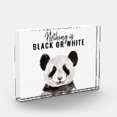 Moderne Panda schwarz und weiß mit Zitat Fotoblock (Links)