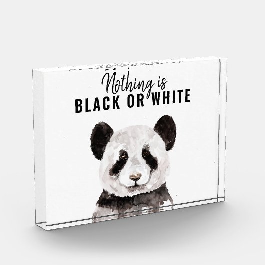 Moderne Panda schwarz und weiß mit Zitat Fotoblock (Links)