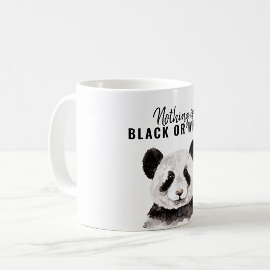 Moderne Panda schwarz und weiß mit Zitat Kaffeetasse (Vorderseite Links)