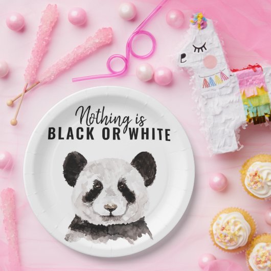 Moderne Panda schwarz und weiß mit Zitat Pappteller (Party)