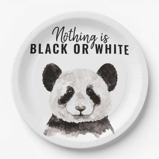 Moderne Panda schwarz und weiß mit Zitat Pappteller (Vorderseite)