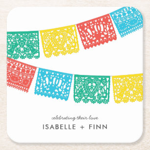 Moderne Papel Picado   Hochzeit Brautparty Rechteckiger Pappuntersetzer