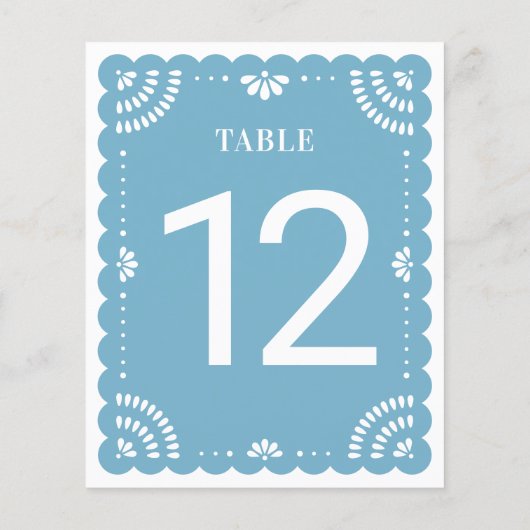 Moderne Papel Picado Wedding Tischnummer, Blue (Rückseite)