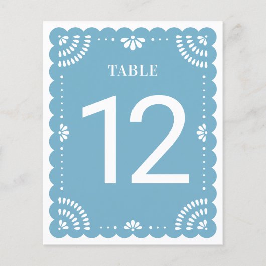 Moderne Papel Picado Wedding Tischnummer, Blue (Vorderseite)