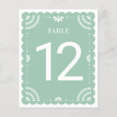 Moderne Papel Picado Wedding Tischnummer, Sage (Rückseite)