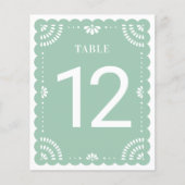 Moderne Papel Picado Wedding Tischnummer, Sage (Vorderseite)