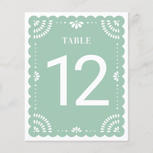 Moderne Papel Picado Wedding Tischnummer, Sage (Vorderseite)