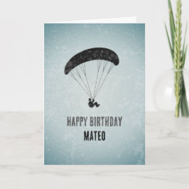 Moderne Paraglider Grafik auf Grunge Metal Geburts Karte