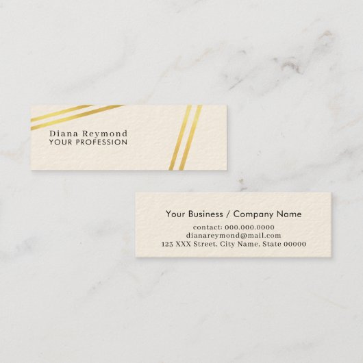 Moderne Parallel-Imitate Goldstreifen Creme Weiß Mini Visitenkarte (Vorne/Hinten)